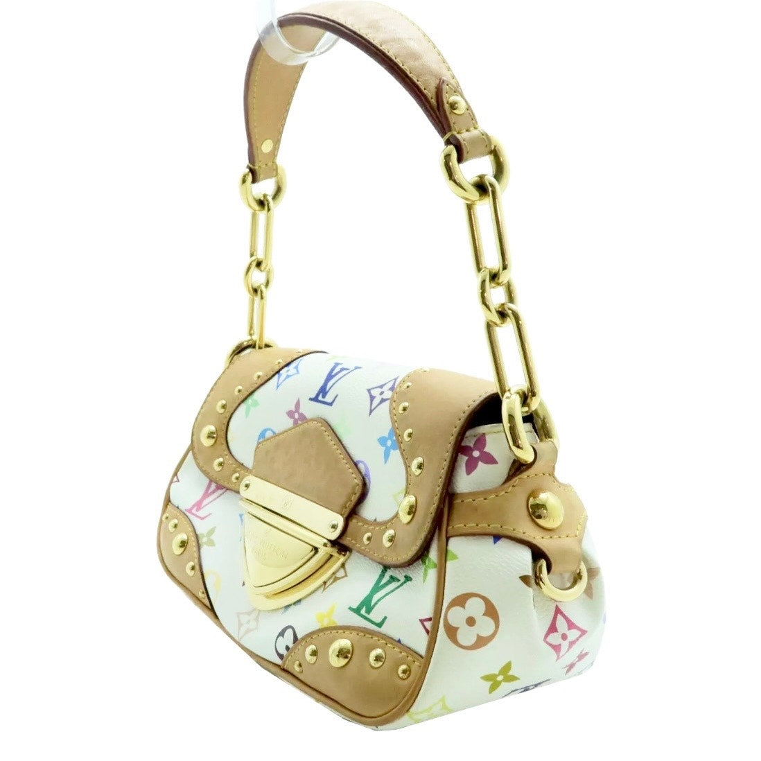 Authentic Louis Vuitton Leather Shoulder Bags Monogram Multi Color White Marilyn