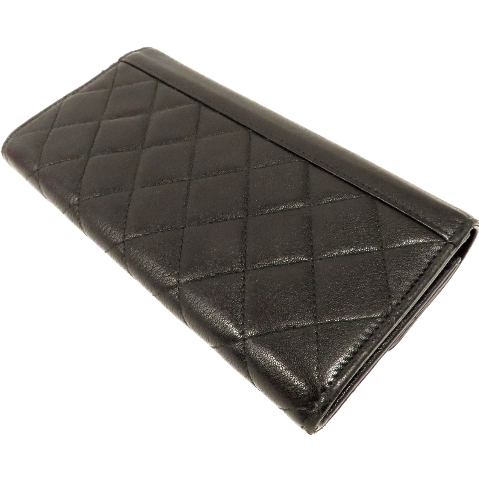 Authentic CHANEL Quilted Long Wallet Leather Black