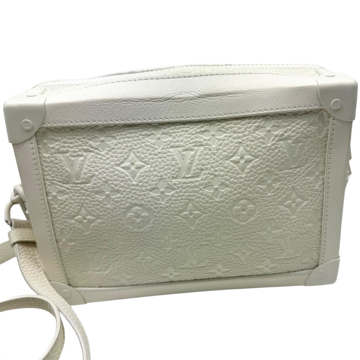 Authentic LOUIS VUITTON Soft Trunk Shoulder Bag White Taurillon leather