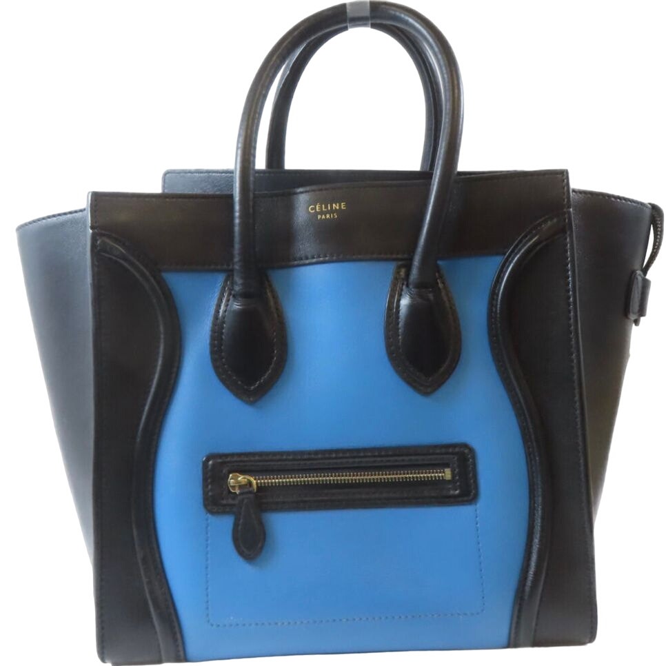 Authentic CELINE Leather Mini Luggage Bag Blue