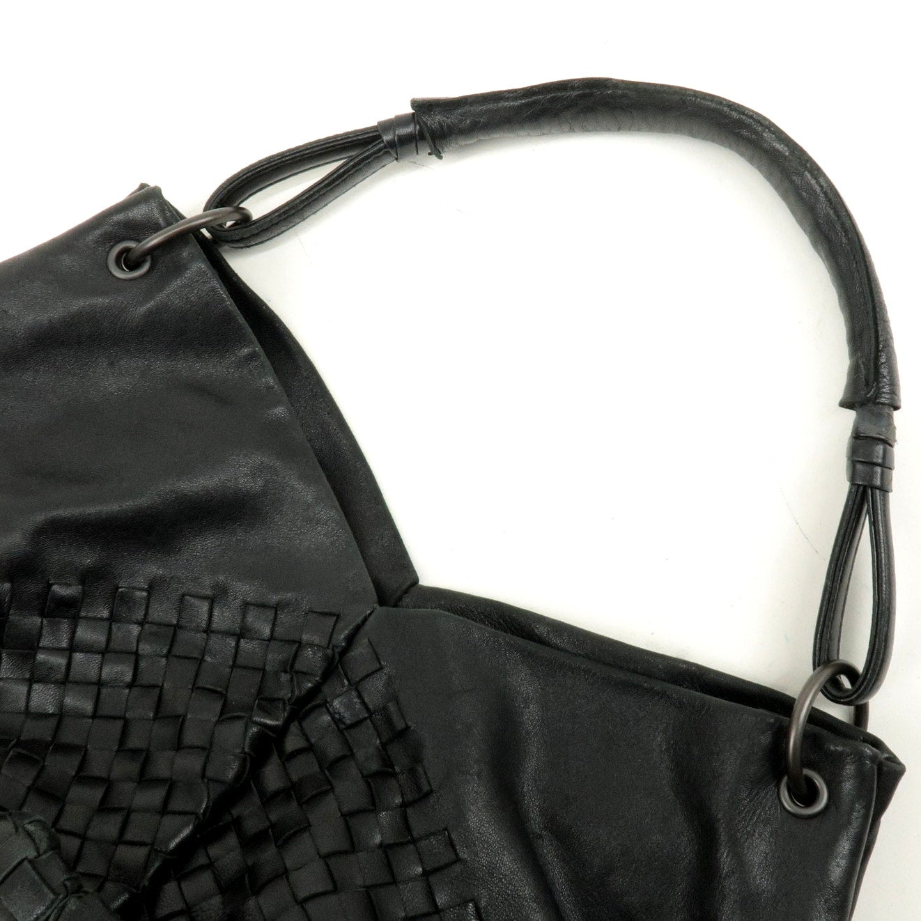 Authentic BOTTEGA VENETA Intrecciato Leather One-Shoulder Bag Black