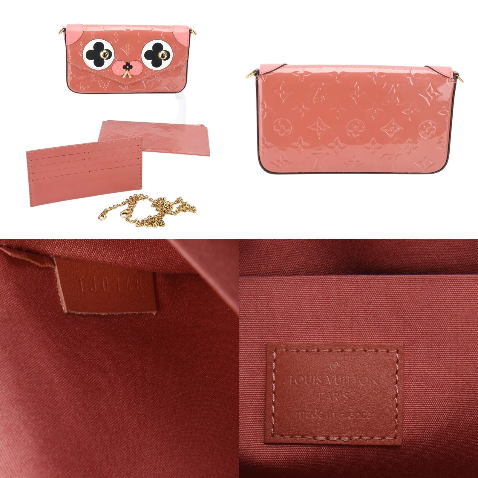 Authentic Louis Vuitton Felicie Valentine Dog Vernis Pochette