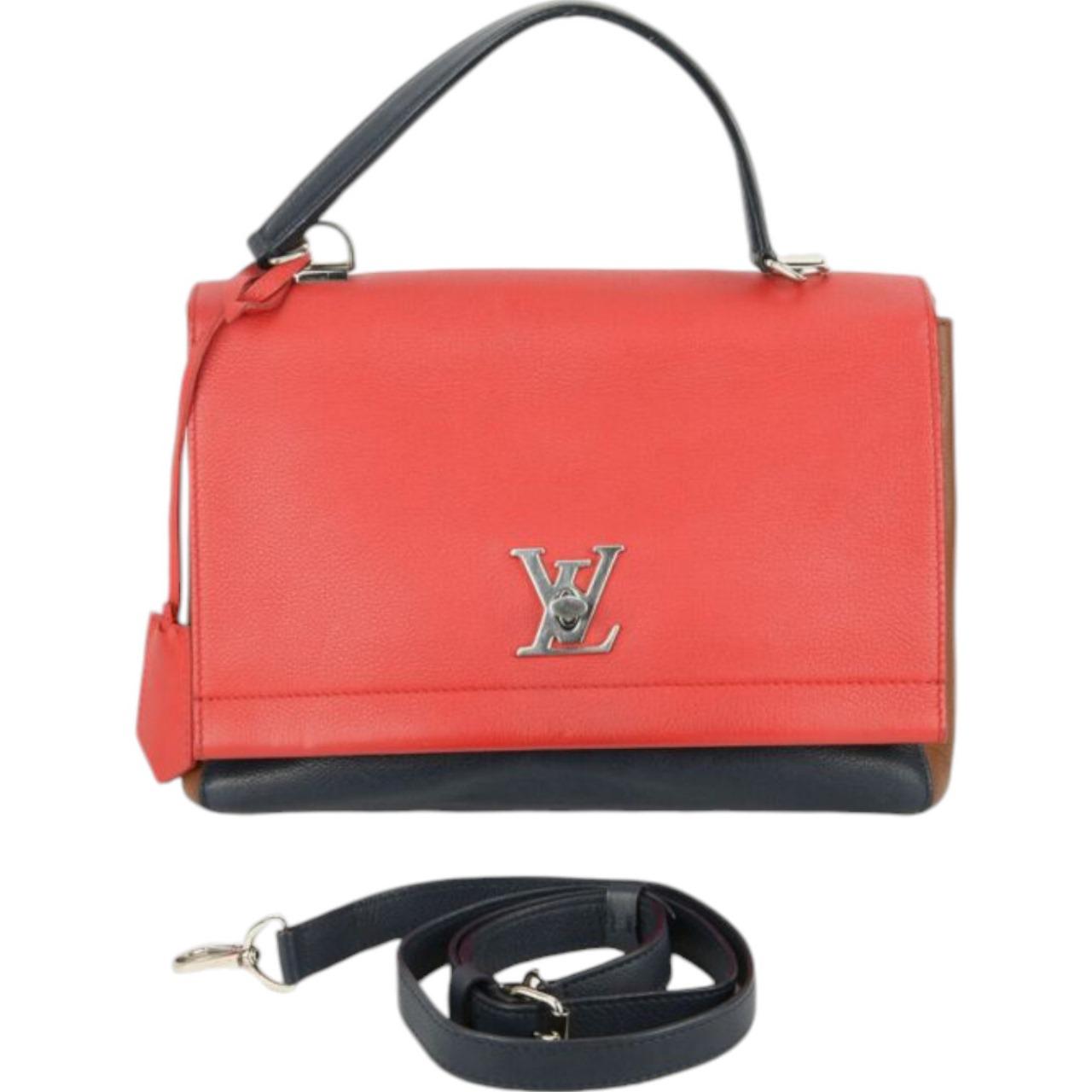 Authentic Louis Vuitton Lockme II Leather Top Handle Bag Red