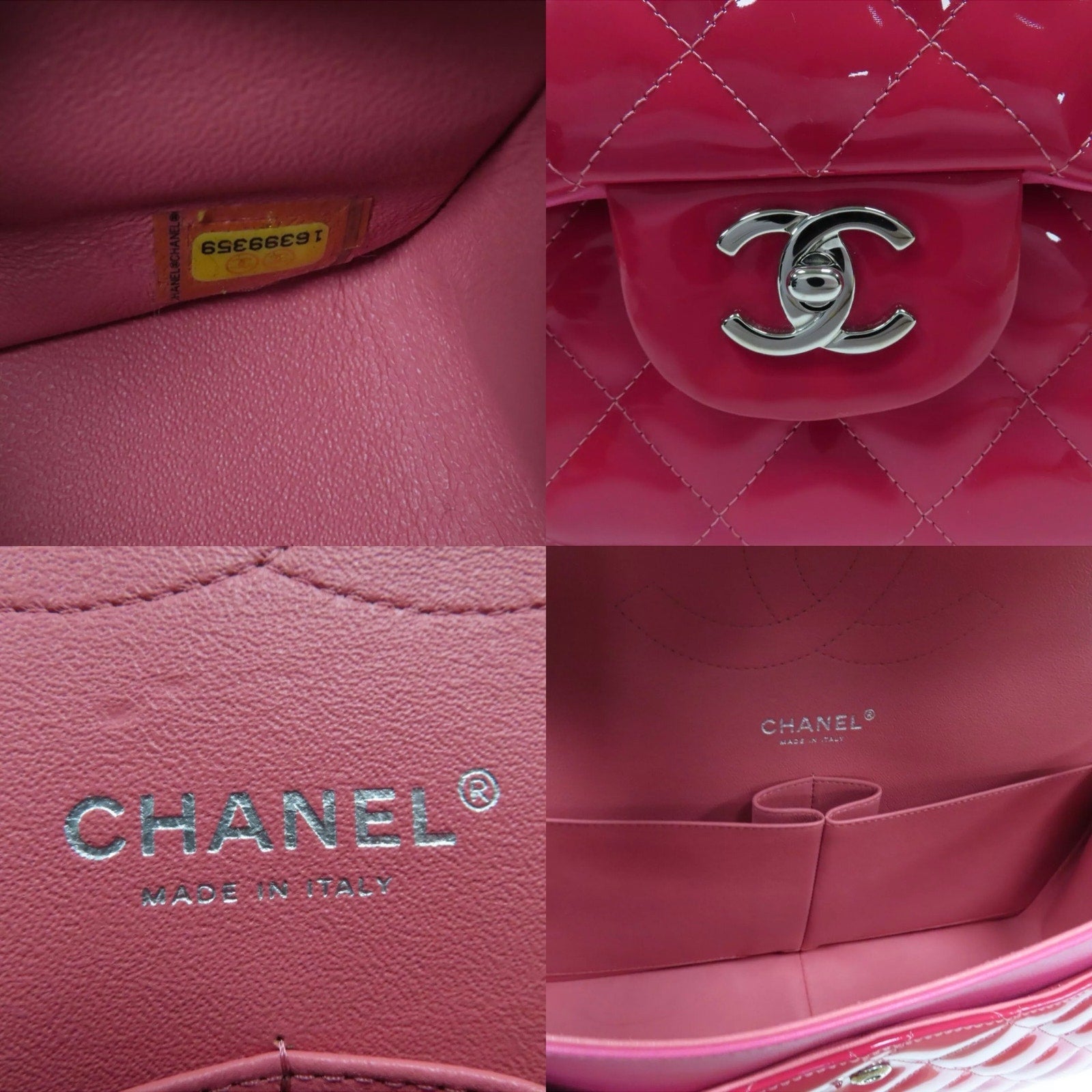 CHANEL Quilted CC Jumbo Classic Flap Chain Shoulder Bag Patent Leather Pink