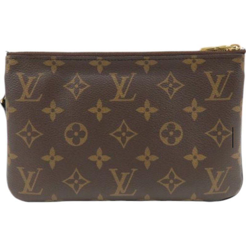 Authentic Louis Vuitton Monogram Canvas Leather Reverse Pochette Double Zip Bag Brown