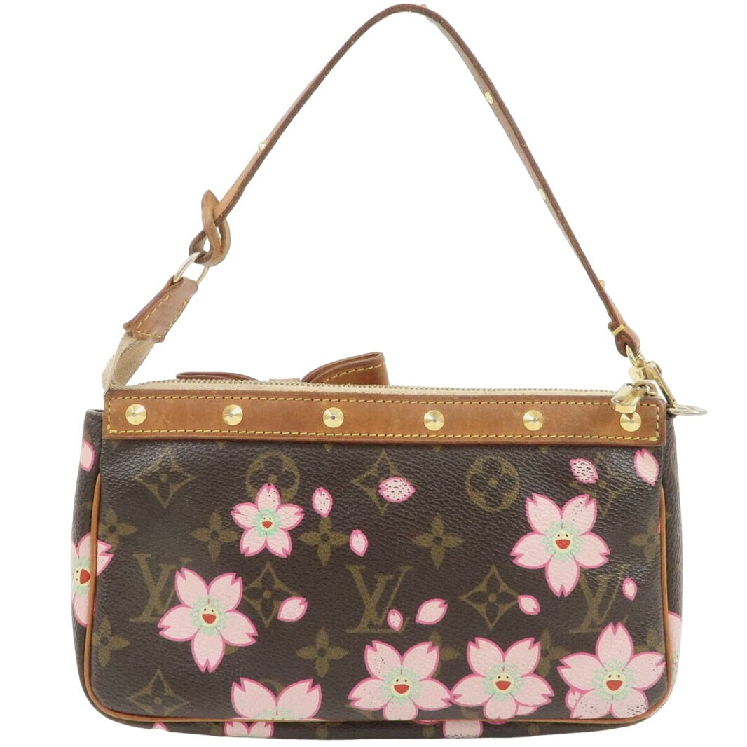 Authentic Louis Vuitton Monogram Canvas Leather Cherry Blossom Brown Pochette