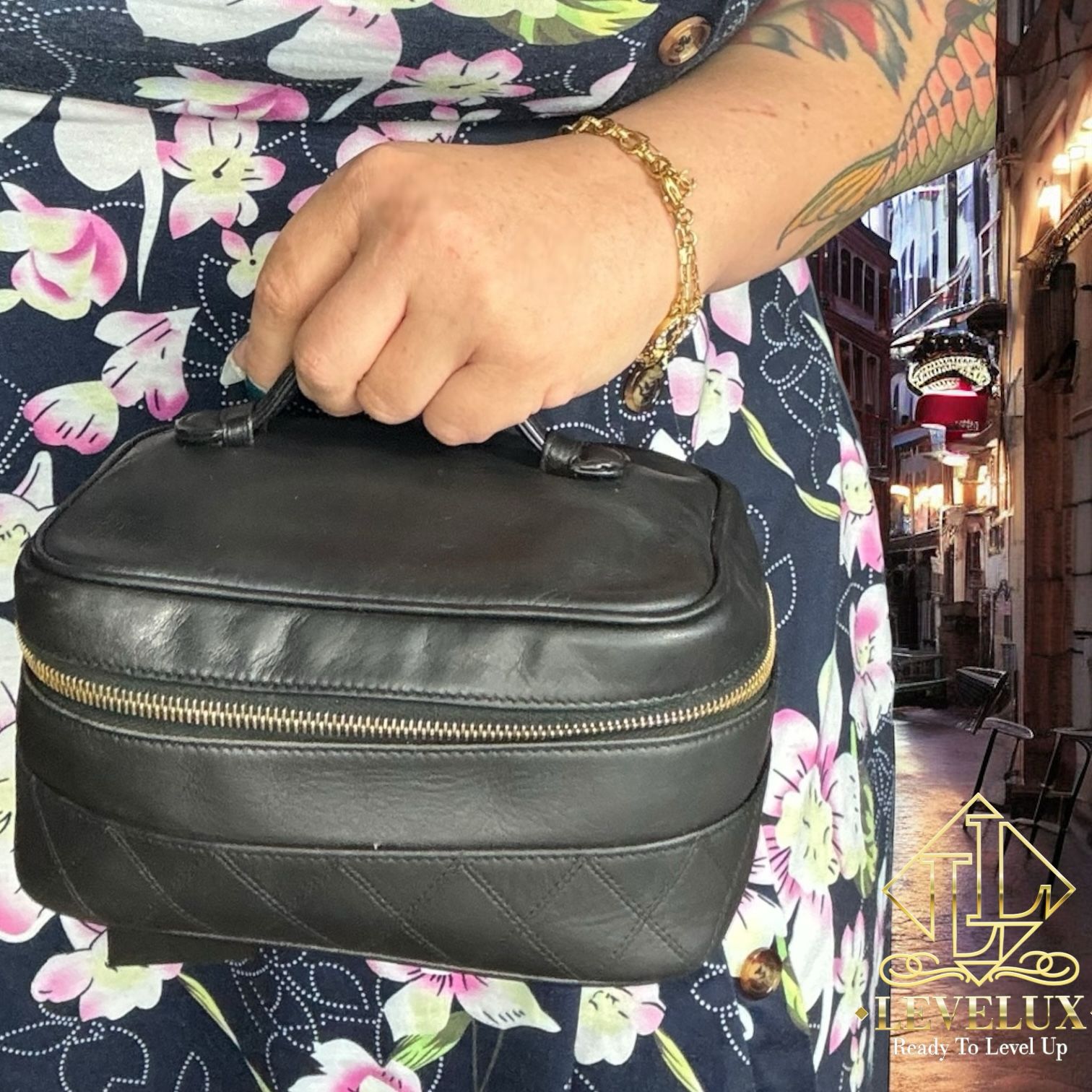 Authentic Chanel Vanity Black Leather Bag