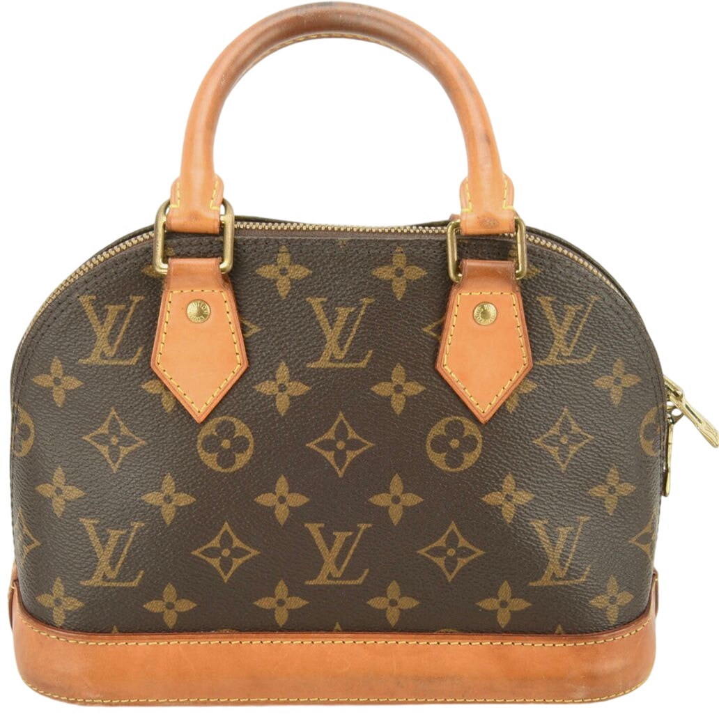 Authentic Louis Vuitton Alma BB Monogram Canvas Leather Brown Handbag