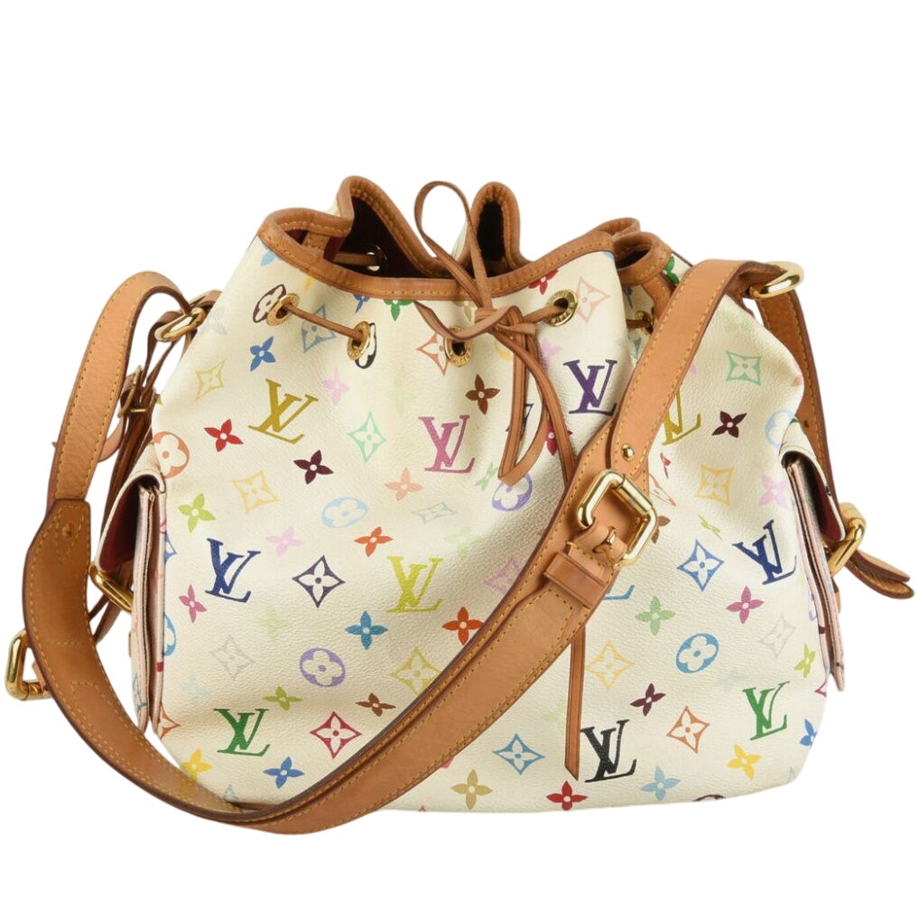 Authentic Louis Vuitton Petit Noe Monogram Canvas Leather White Bag