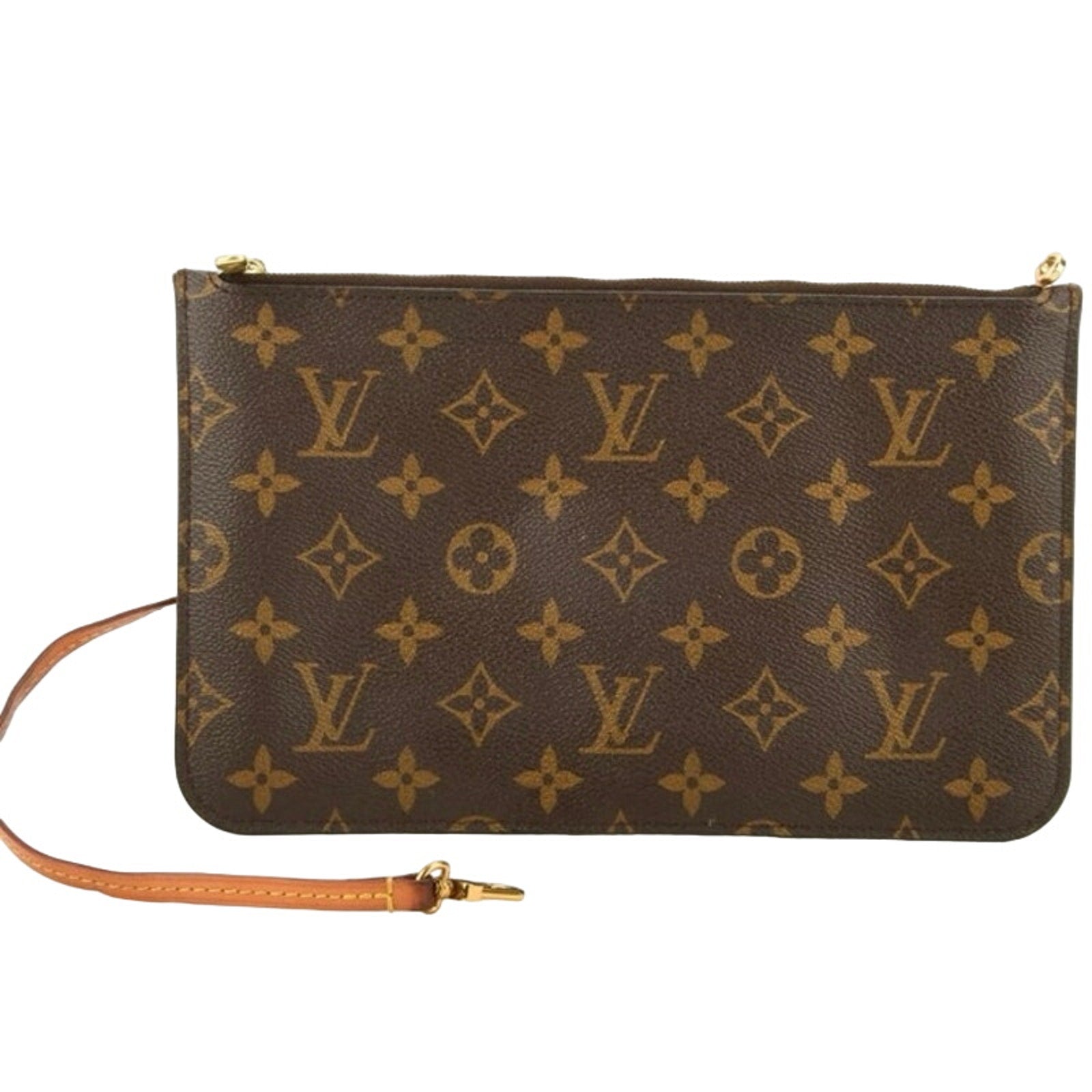 Authentic Louis Vuitton Monogram Canvas Leather Wristlet Beige Interior