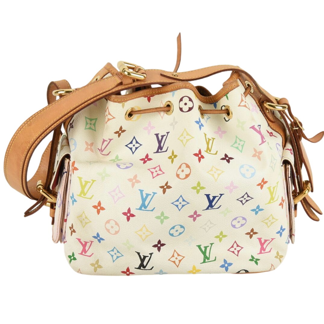 Authentic Louis Vuitton Petit Noe Monogram Canvas Leather White Bag