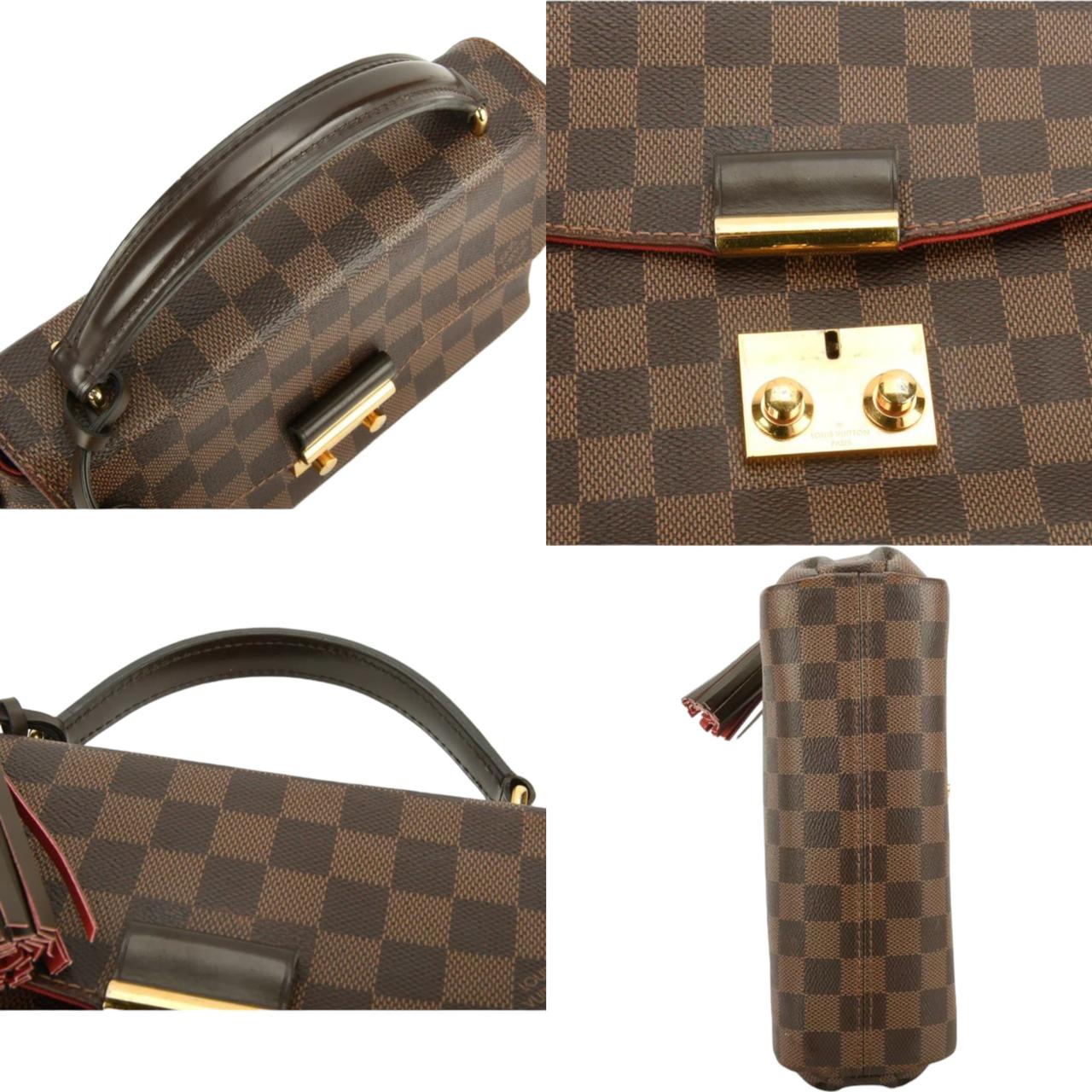 Authentic Louis Vuitton Canvas Leather Brown Handbag Croisette Damier Ebene