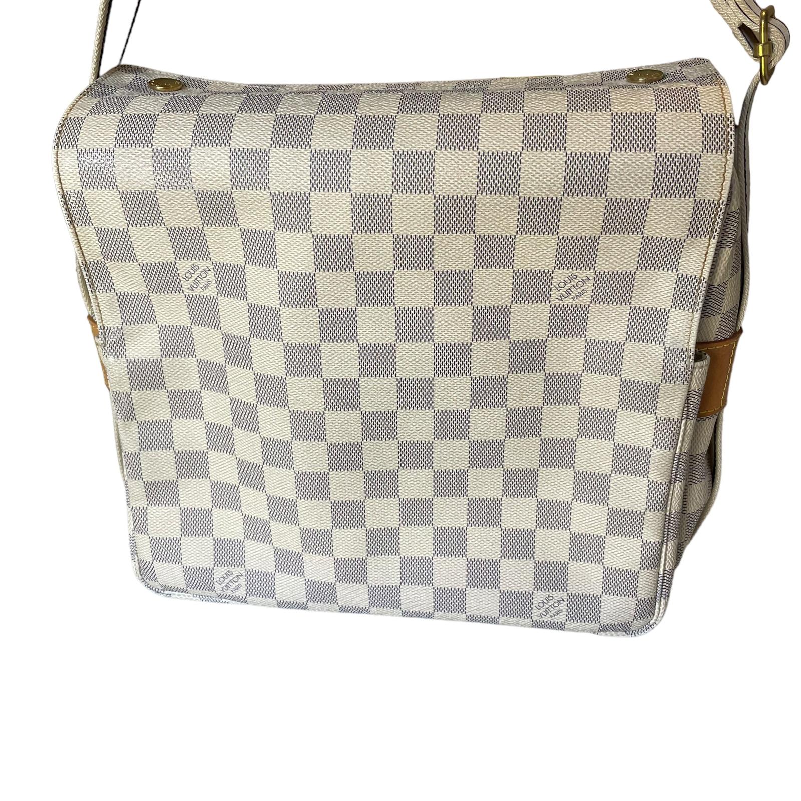 Authentic Louis Vuitton Leather Damier Azur Naviglio White Shoulder Bag