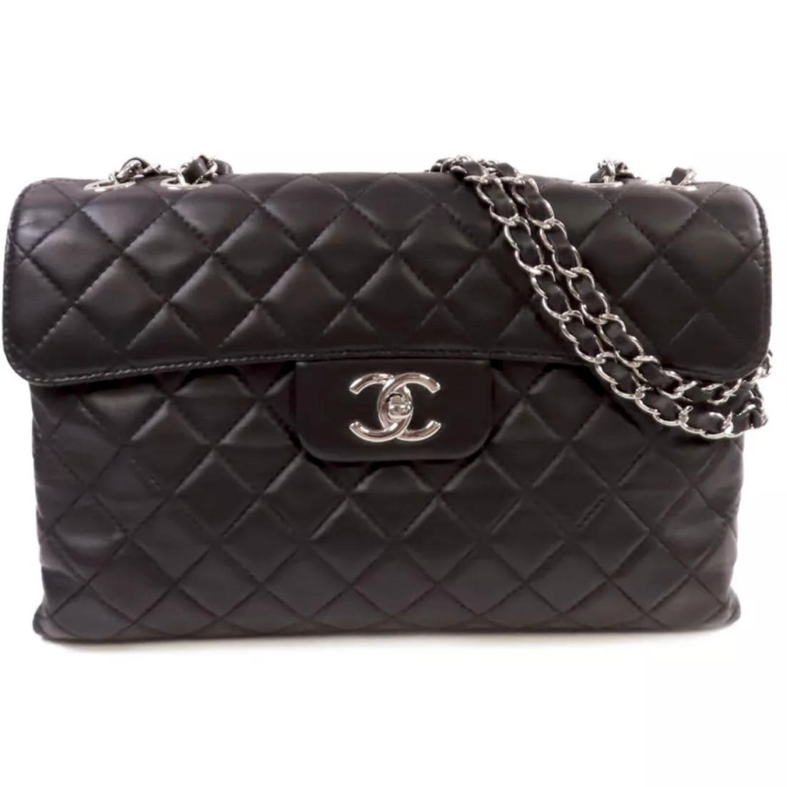 Authentic CHANEL Lambskin Leather Quilted CC Chain Shoulder Bag Black