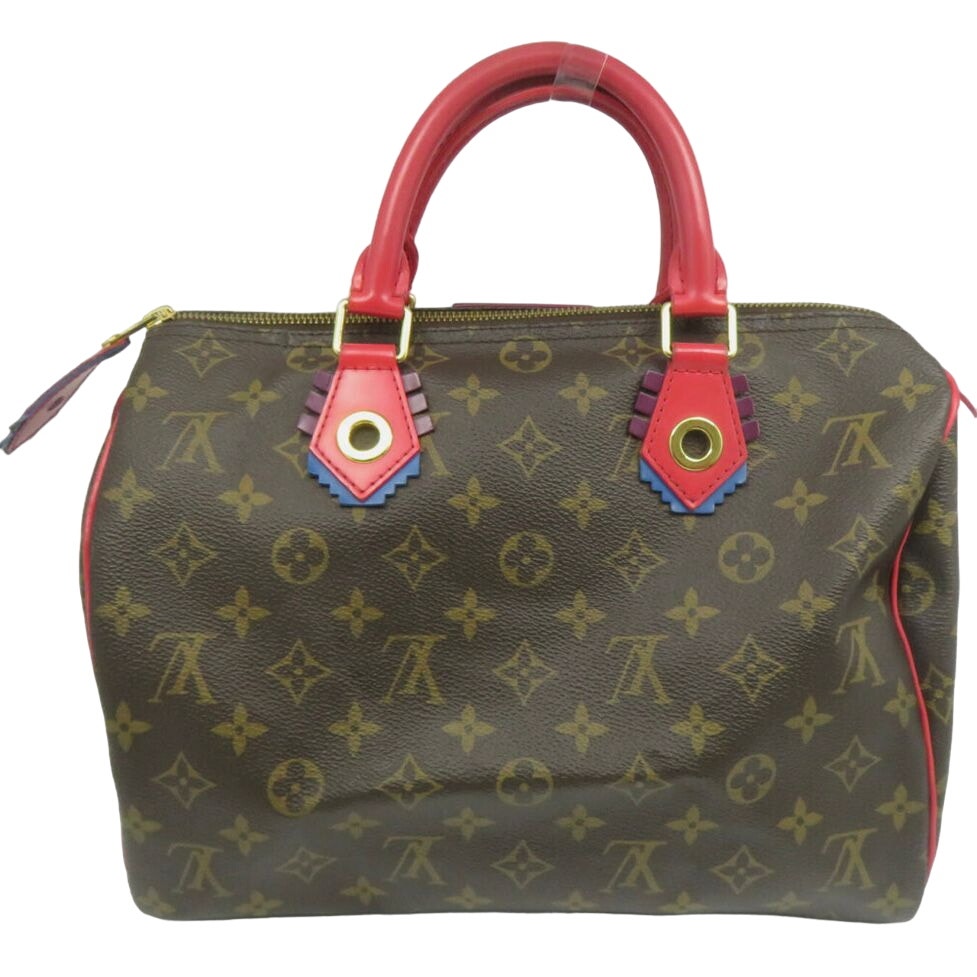 Authentic LOUIS VUITTON Monogram Canvas Leather Speedy 30 Totem Brown Bag