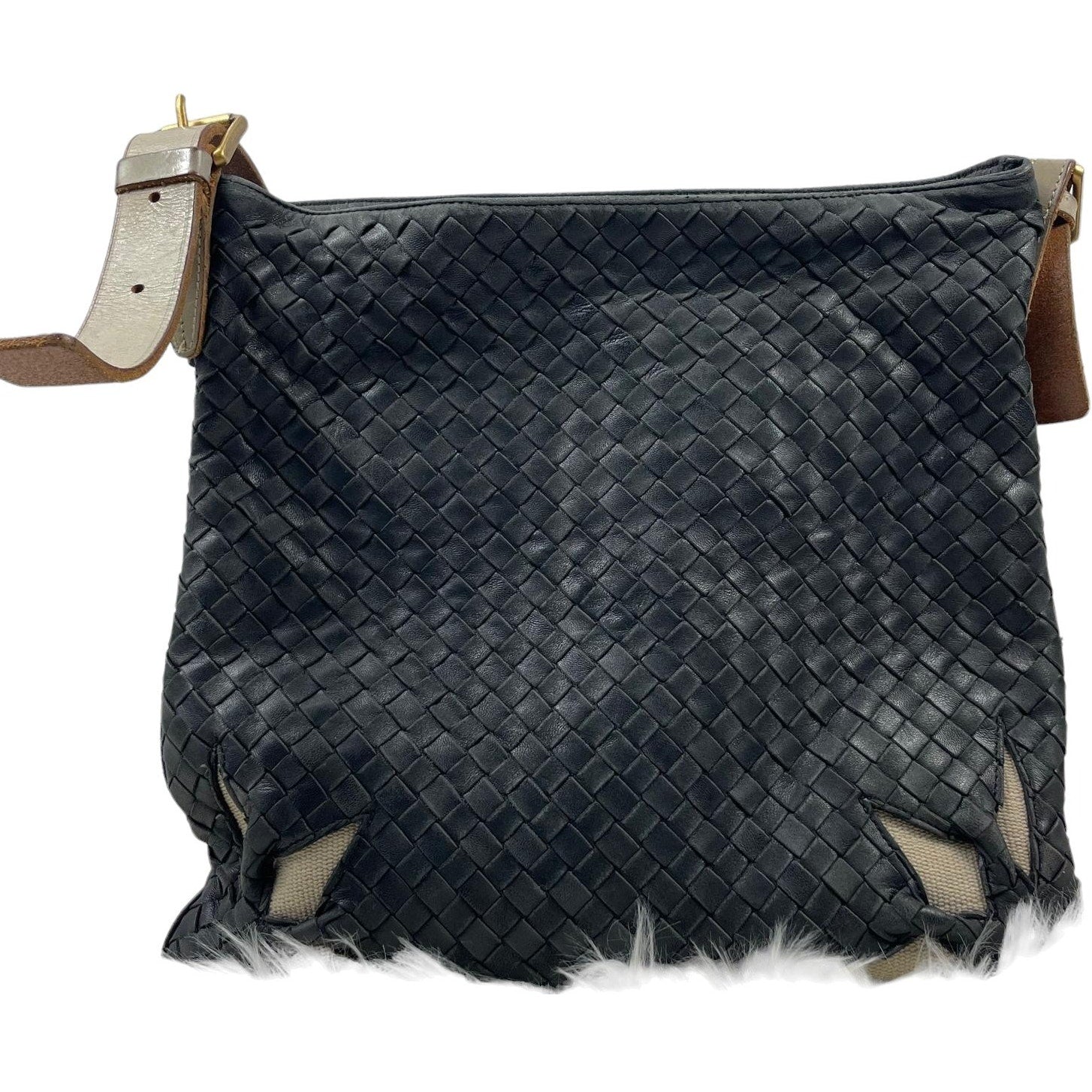 Authentic Bottega Veneta Intrecciato Leather Crossbody Bag Black