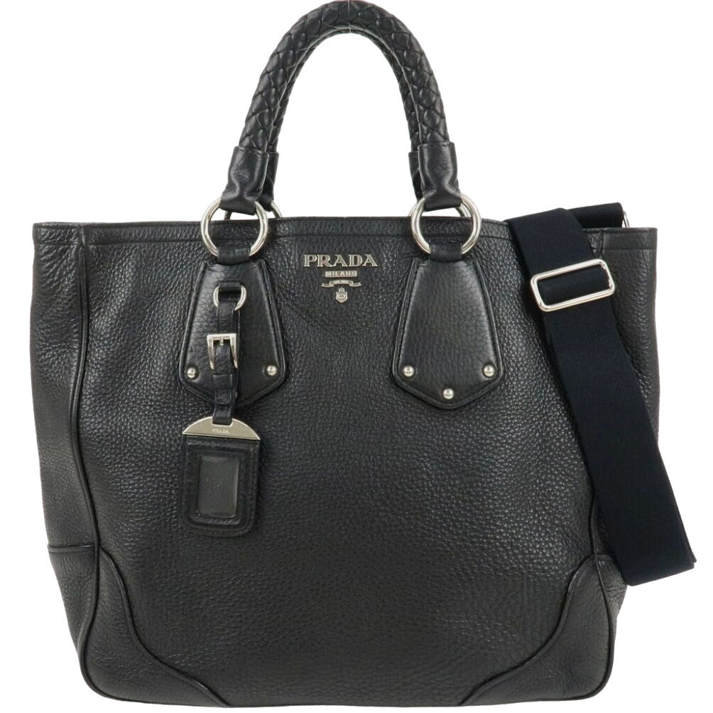 Authentic PRADA Leather 2 Way Black Tote Bag