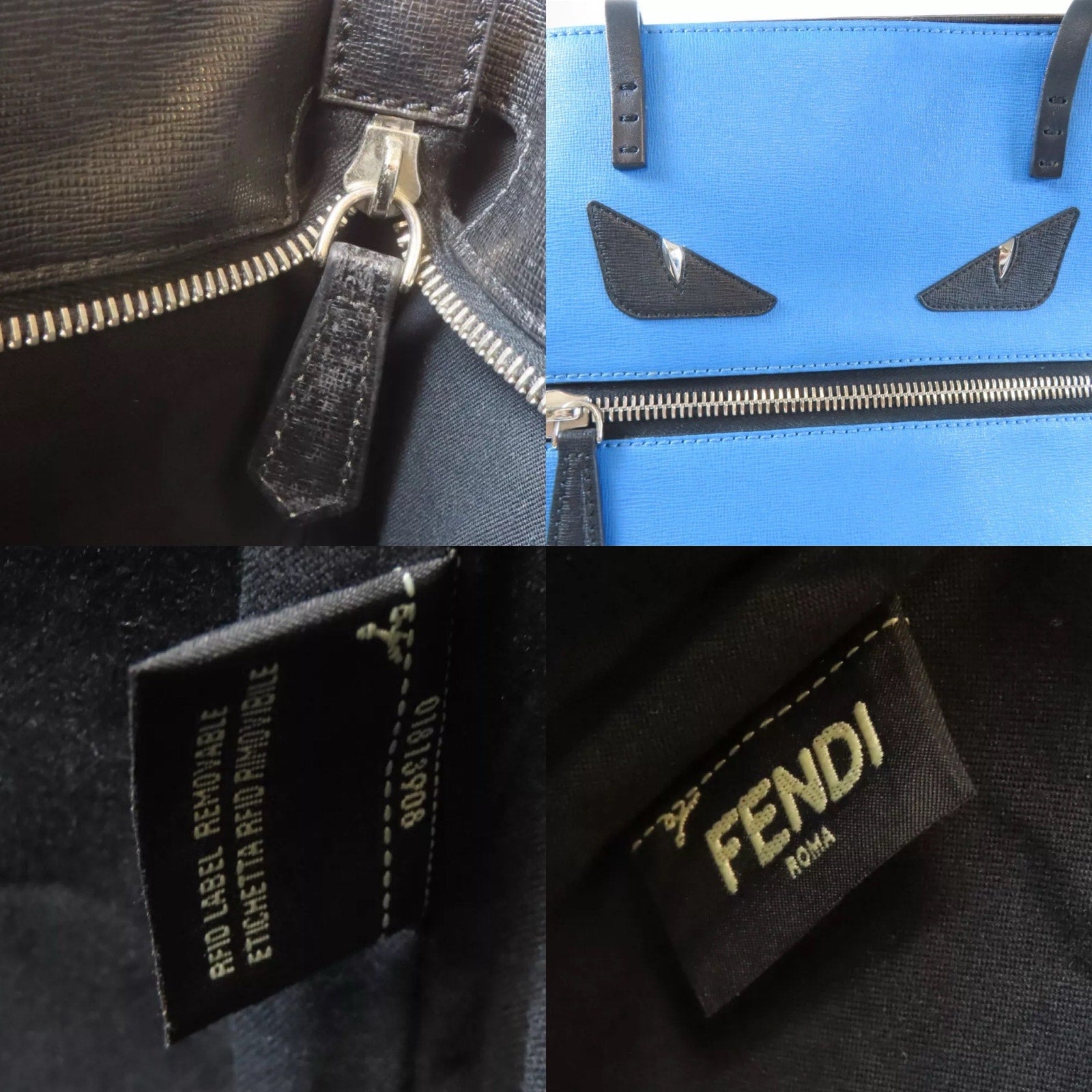 Authentic FENDI Leather Shoulder Bags Monster Roll Tote Bag Blue