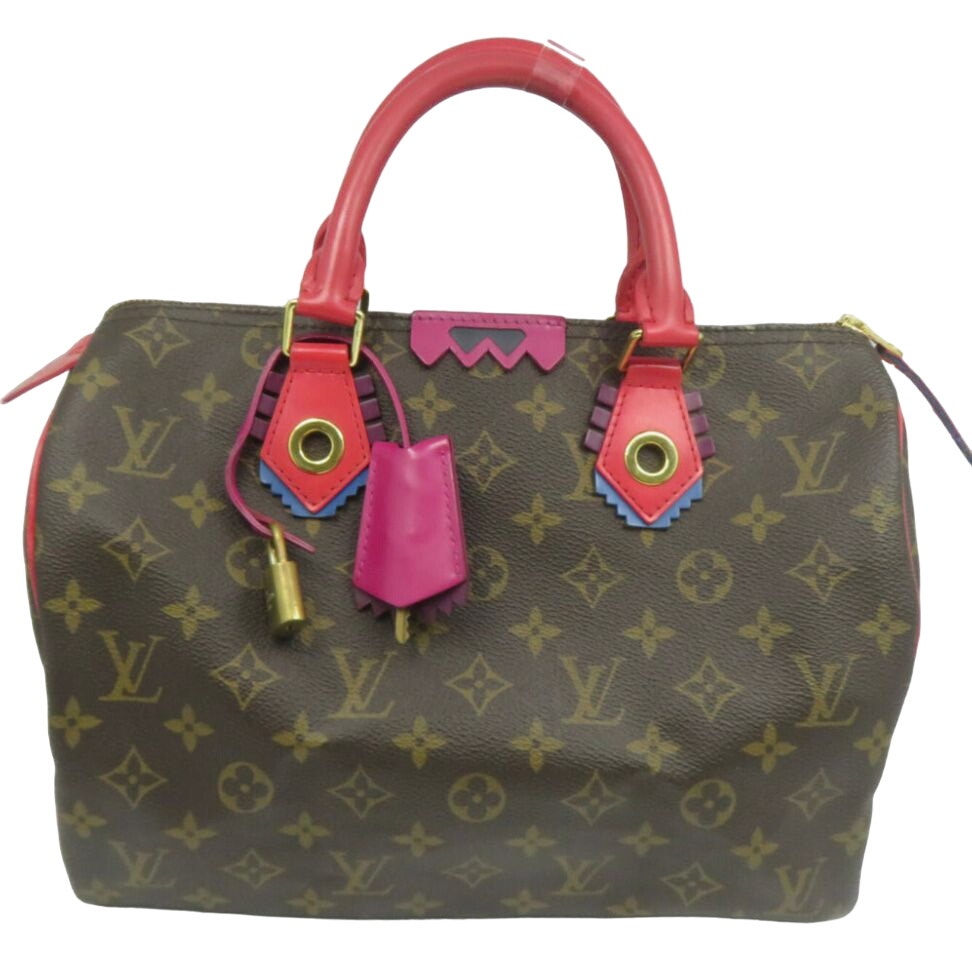 Authentic LOUIS VUITTON Monogram Canvas Leather Speedy 30 Totem Brown Bag