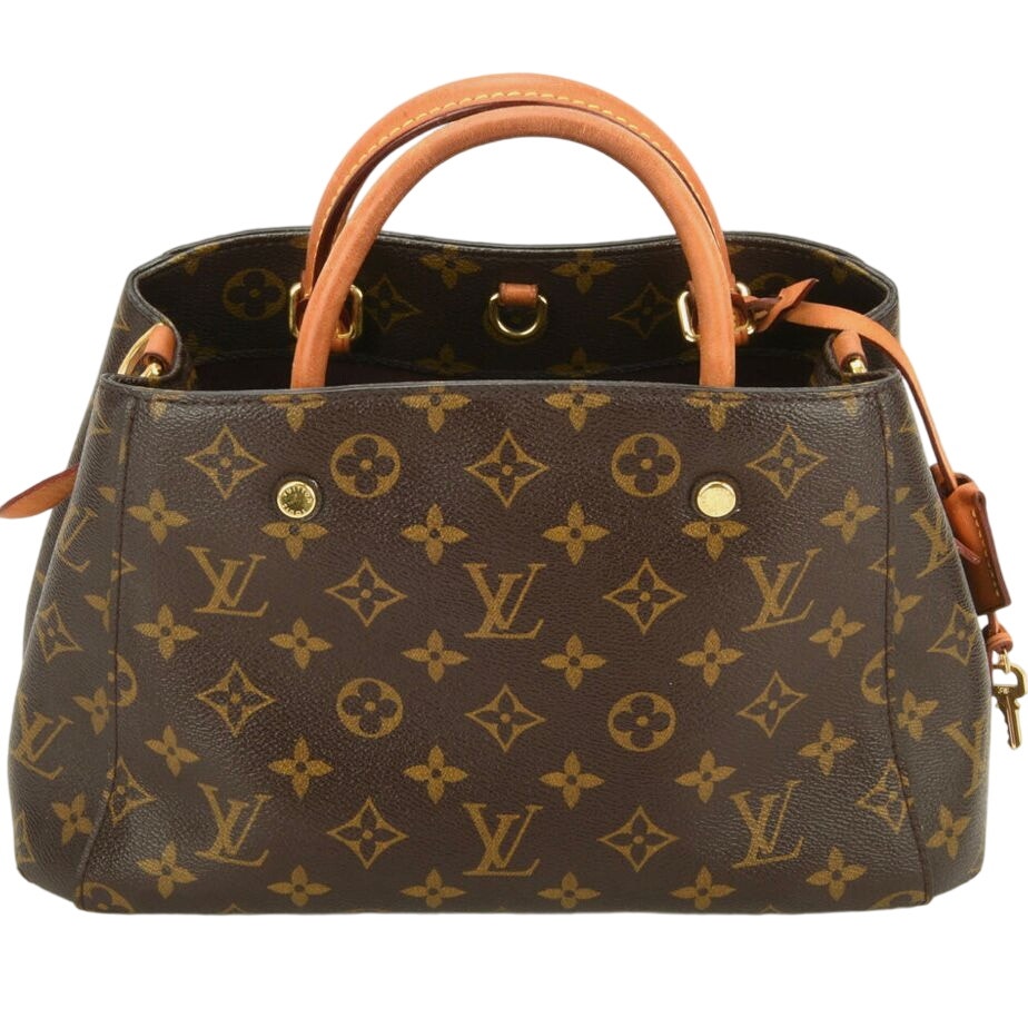 Authentic Louis Vuitton Montaigne BB Monogram Canvas Leather Brown Tote Bag