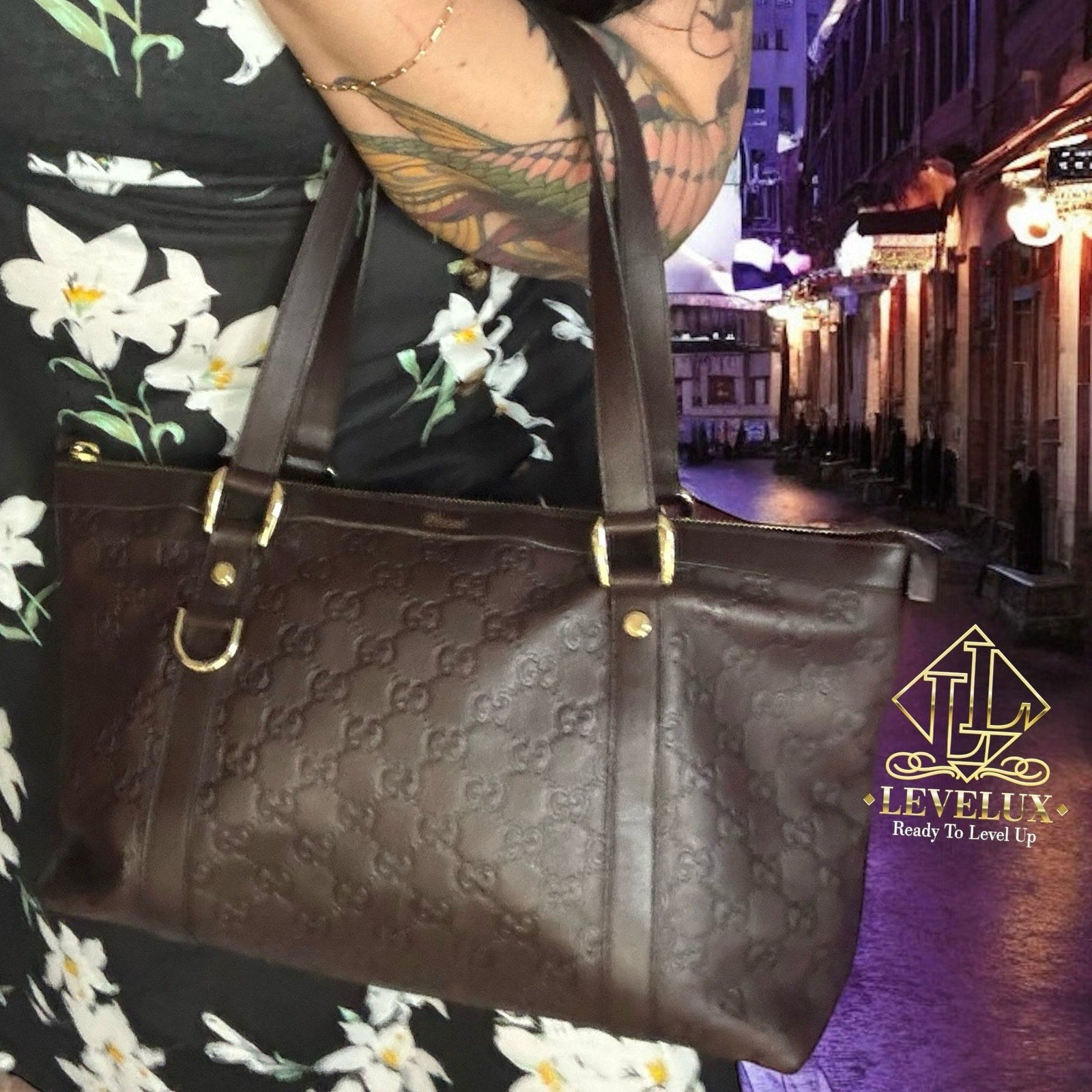 Authentic GUCCI Abbey Guccissima Leather Tote Bag