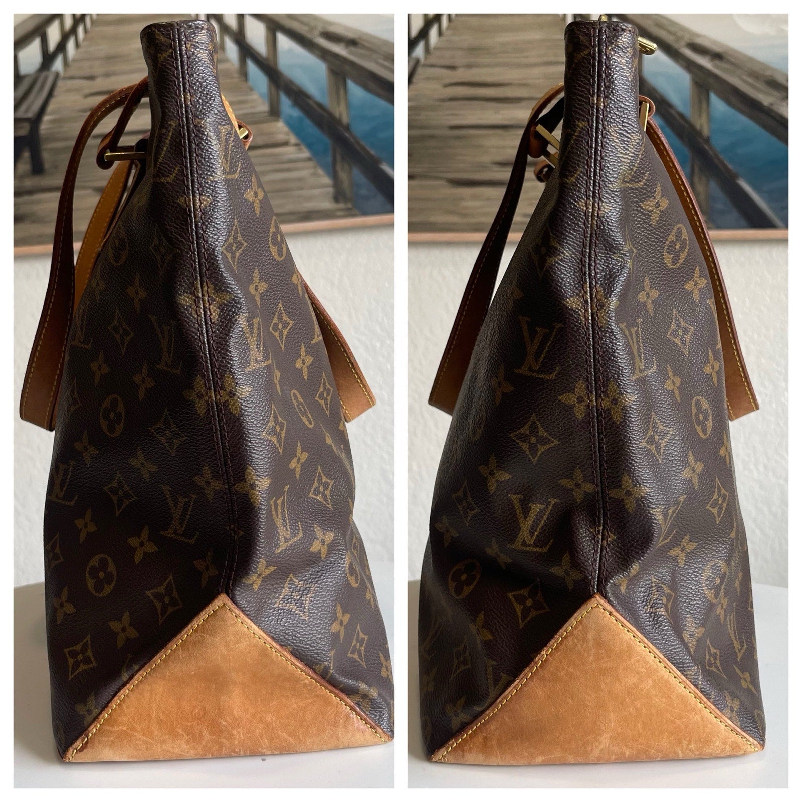 Authentic Louis Vuitton Monogram Cabas Mezzo Brown Tote Bag