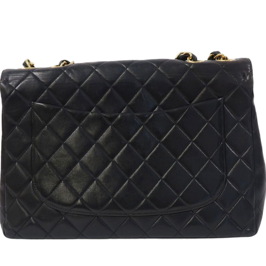 Authentic CHANEL Lambskin Leather Quilted CC Chain Shoulder Bag Black