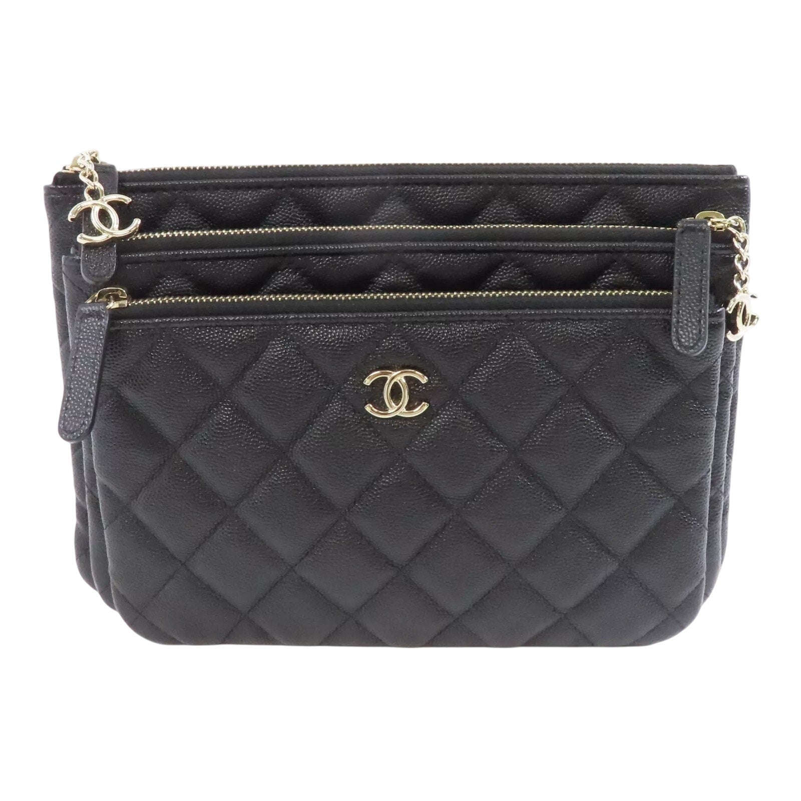 Authenticated Chanel Quilted Trio Clutch Bag