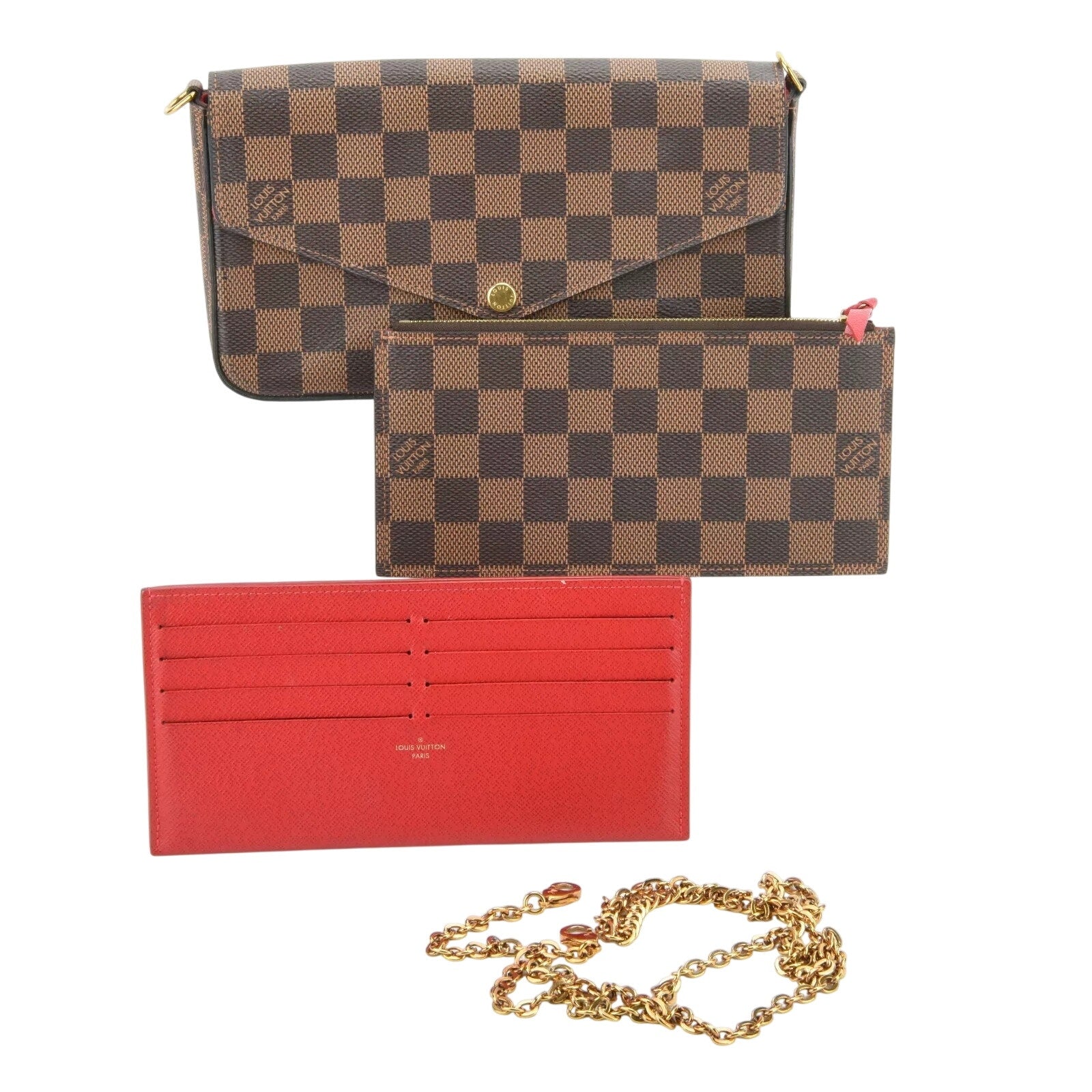 Authentic Louis Vuitton Felicie Damier Ebene Chain Pochette