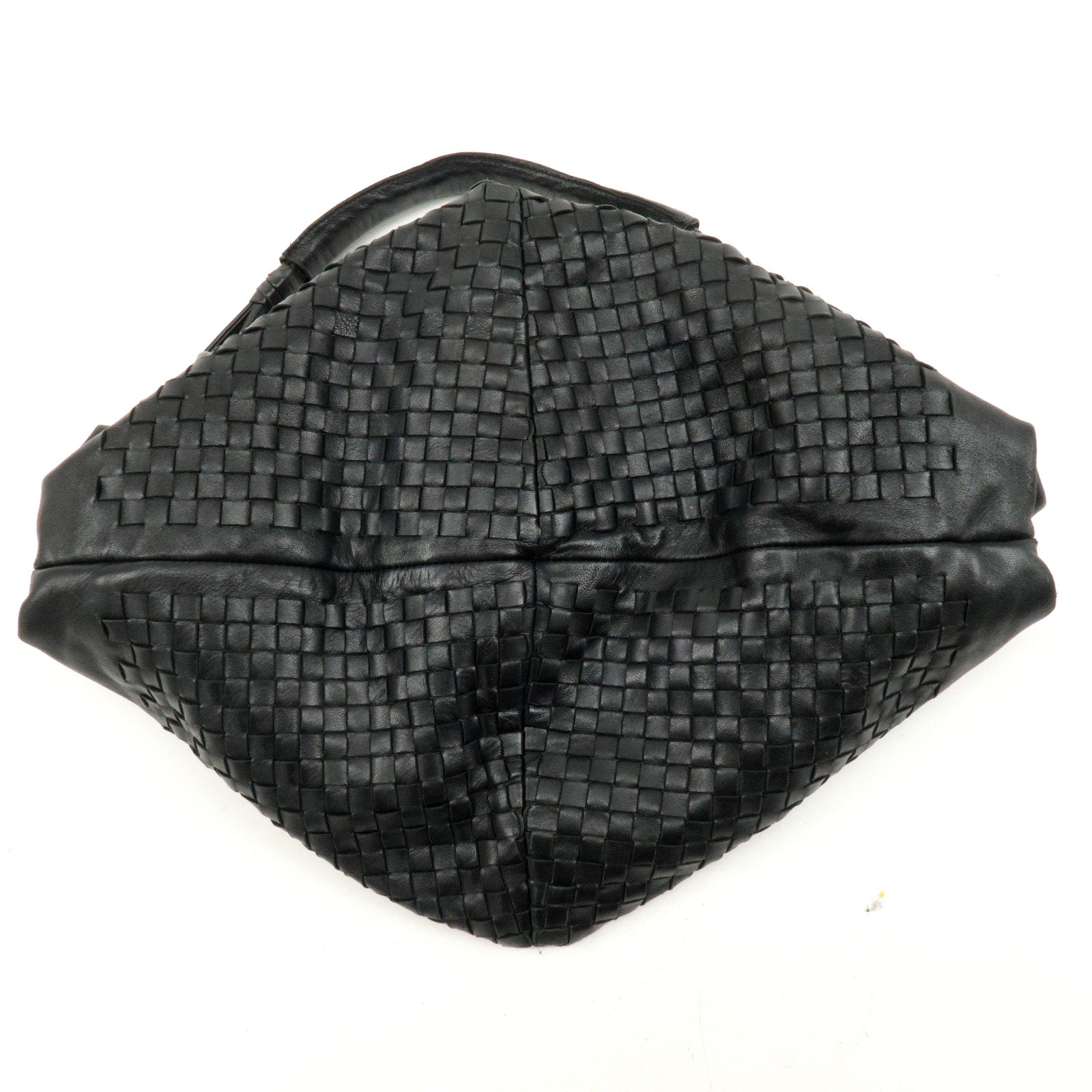 Authentic BOTTEGA VENETA Intrecciato Leather One-Shoulder Bag Black