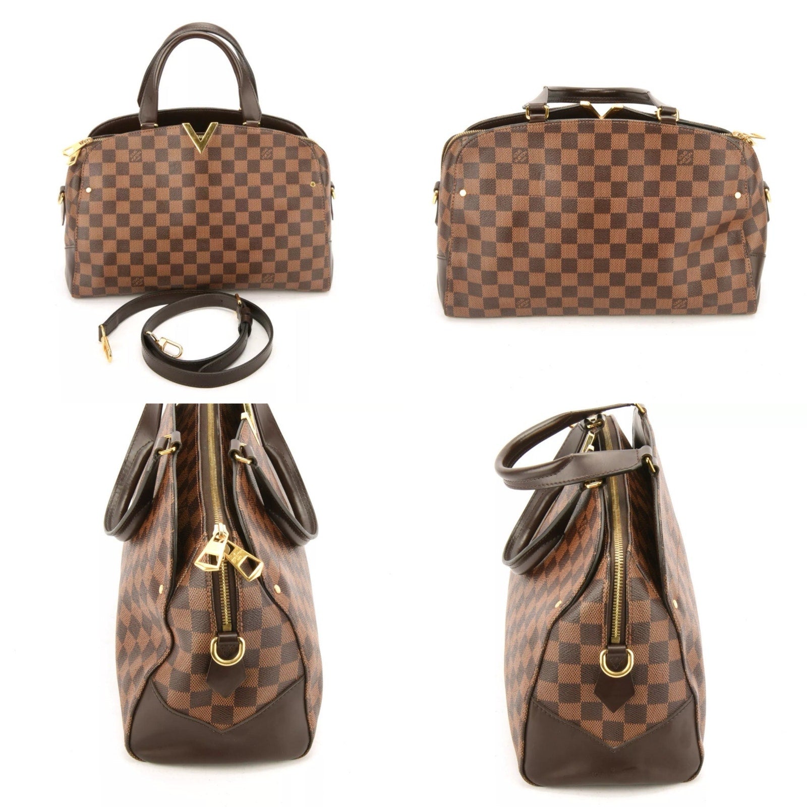 Authentic Louis Vuitton Kensington Bowling Damier Ebene Shoulder Bag 2-Way