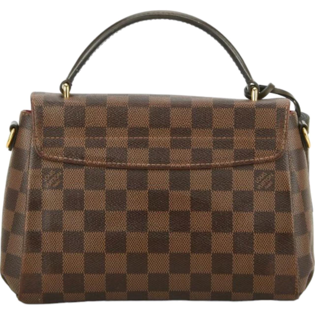 Authentic Louis Vuitton Canvas Leather Brown Handbag Croisette Damier Ebene