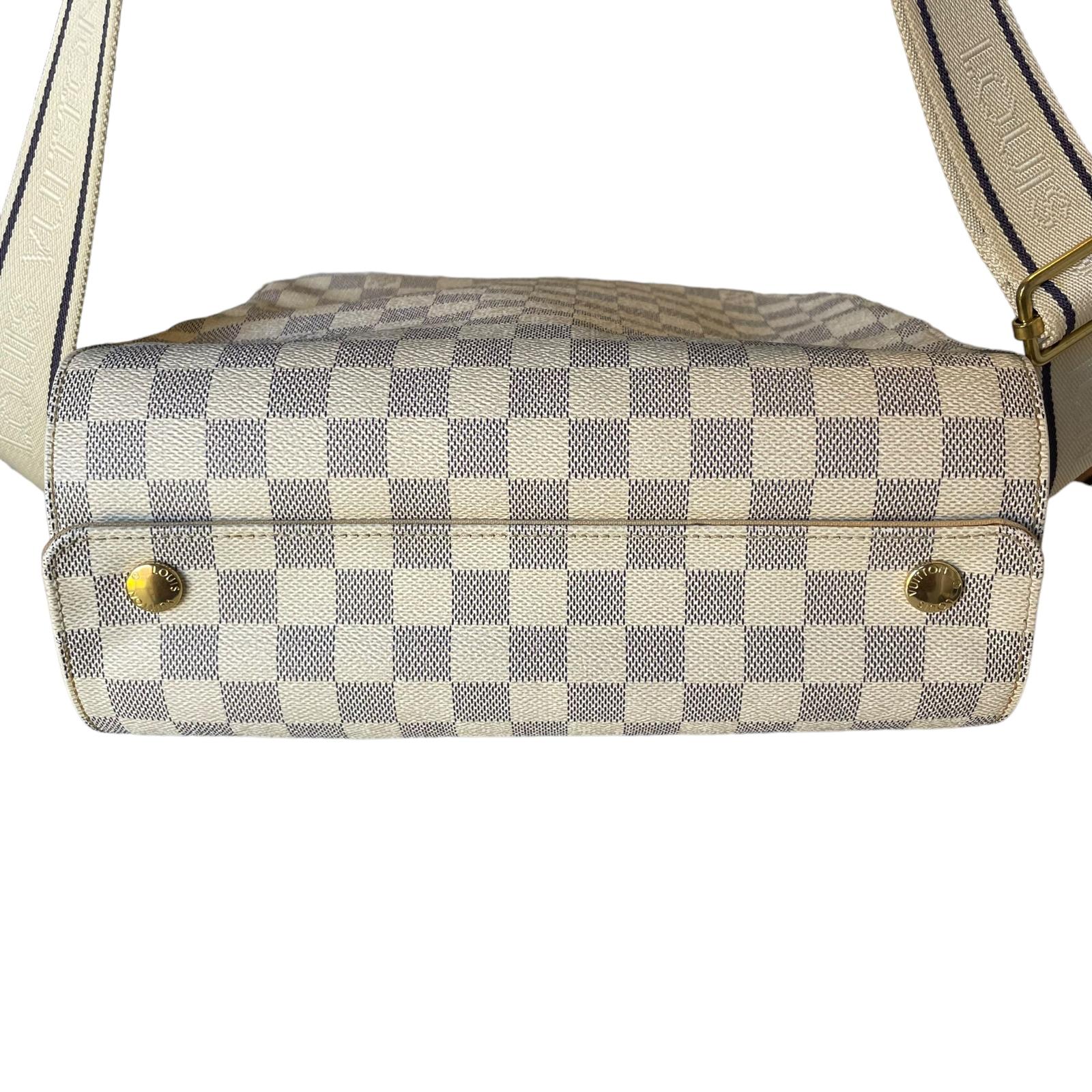 Authentic Louis Vuitton Leather Damier Azur Naviglio White Shoulder Bag