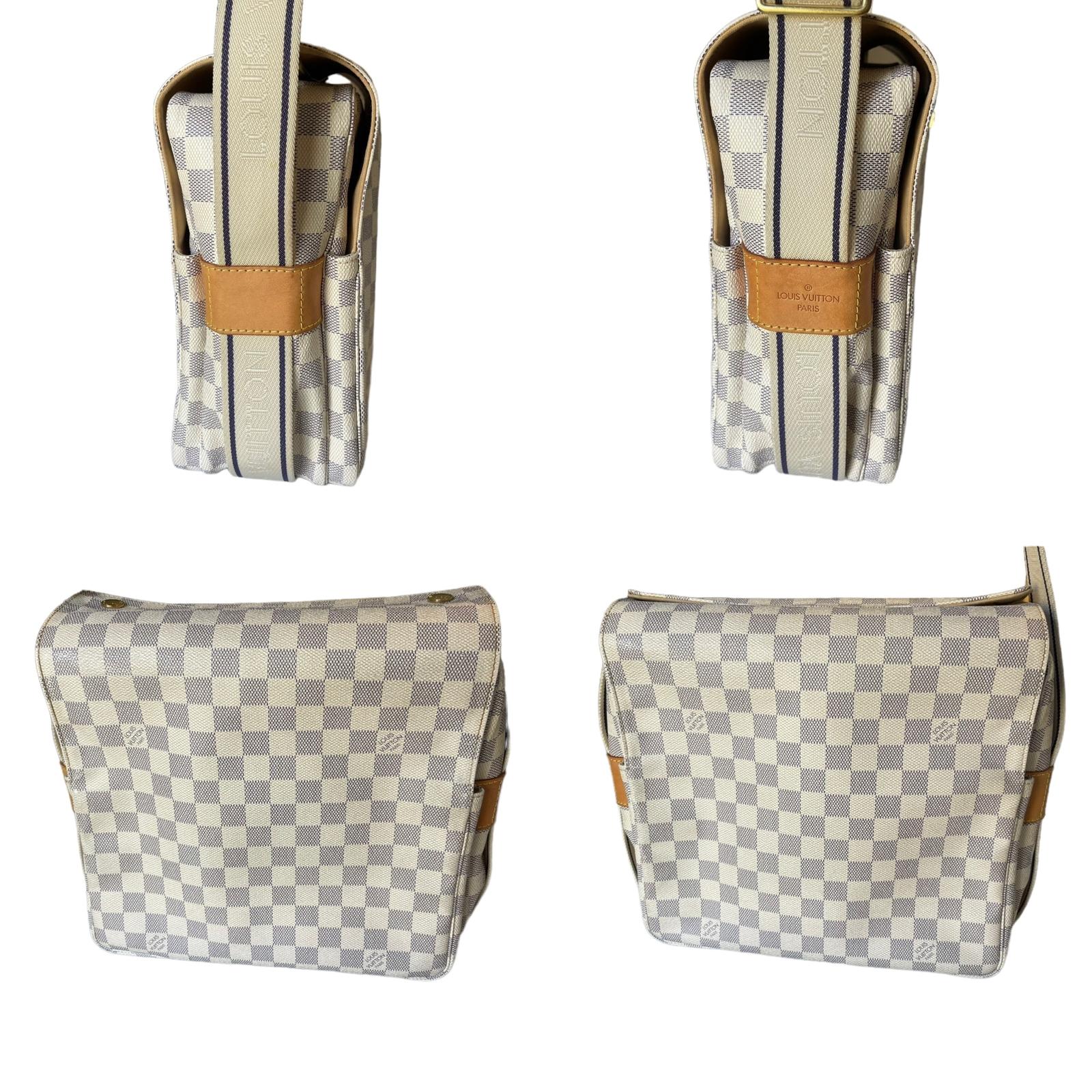 Authentic Louis Vuitton Leather Damier Azur Naviglio White Shoulder Bag