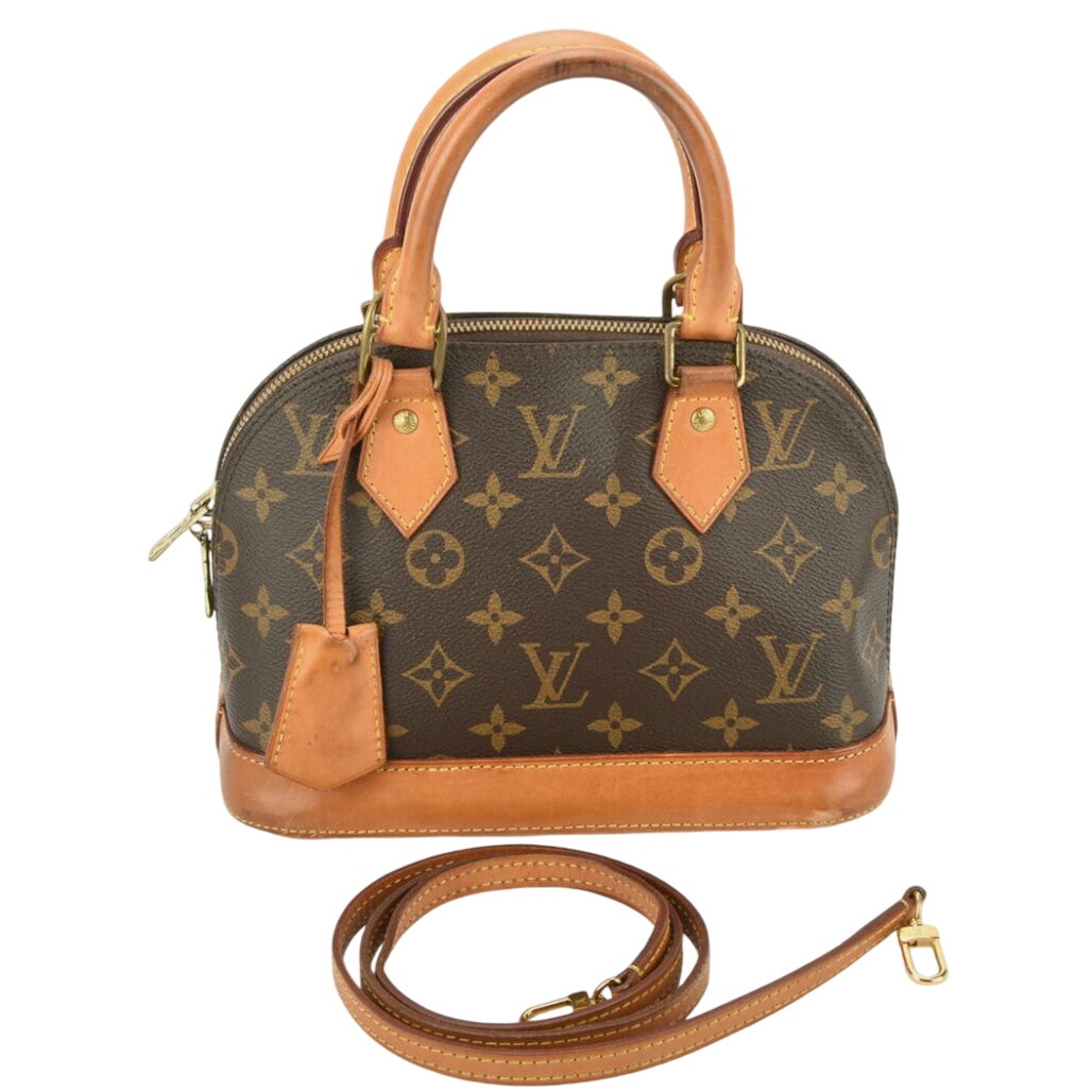 Authentic Louis Vuitton Alma BB Monogram Canvas Leather Brown Handbag