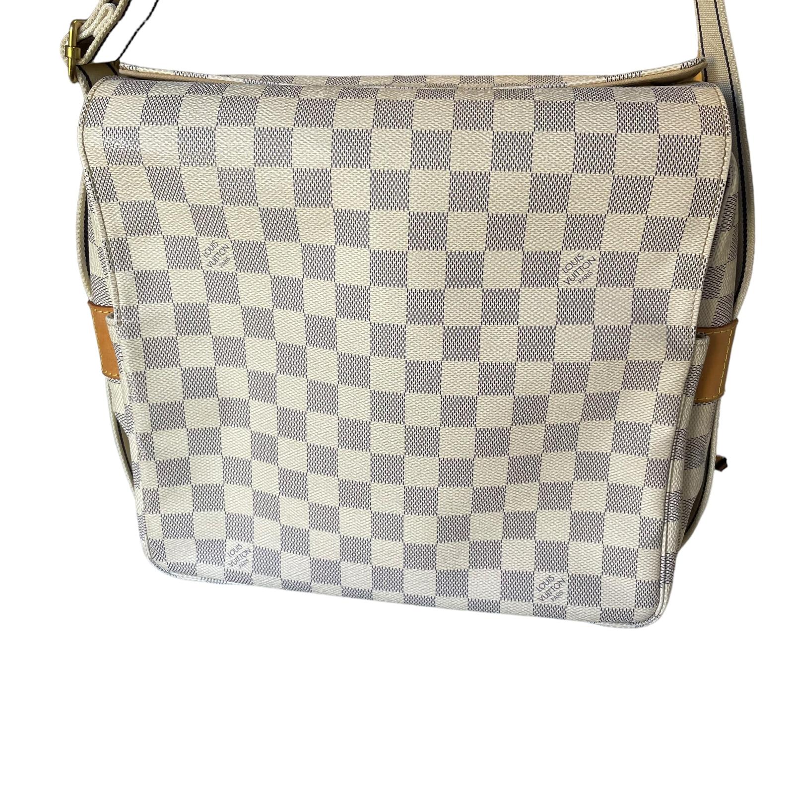 Authentic Louis Vuitton Leather Damier Azur Naviglio White Shoulder Bag