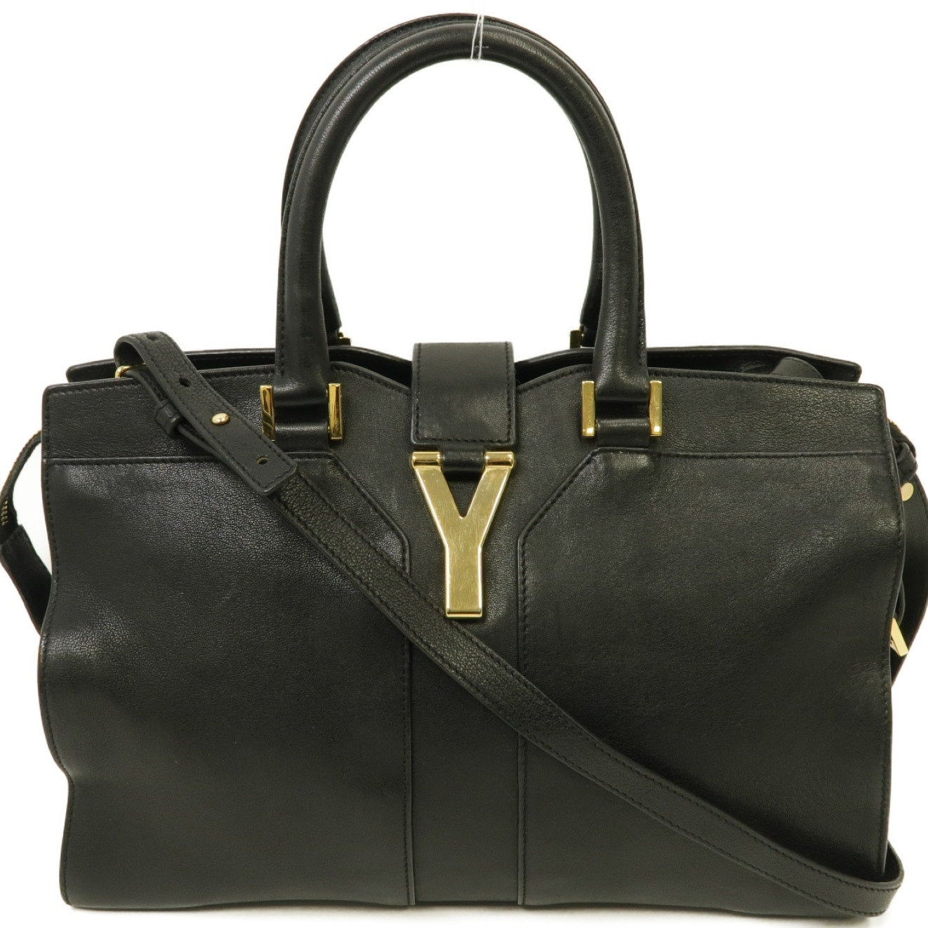 Authentic YVES SAINT LAURENT 2-way Shoulder Bag Leather Black