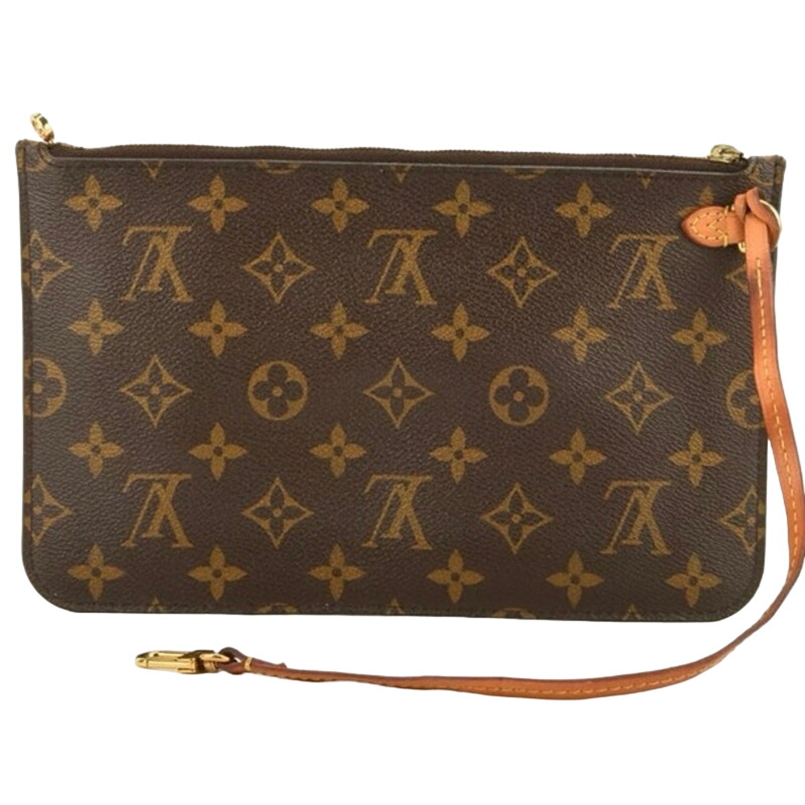 Authentic Louis Vuitton Monogram Canvas Leather Wristlet Beige Interior