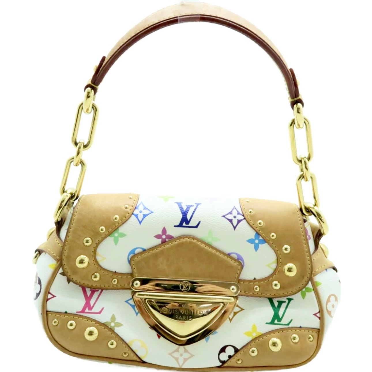 Authentic Louis Vuitton Leather Shoulder Bags Monogram Multi Color White Marilyn