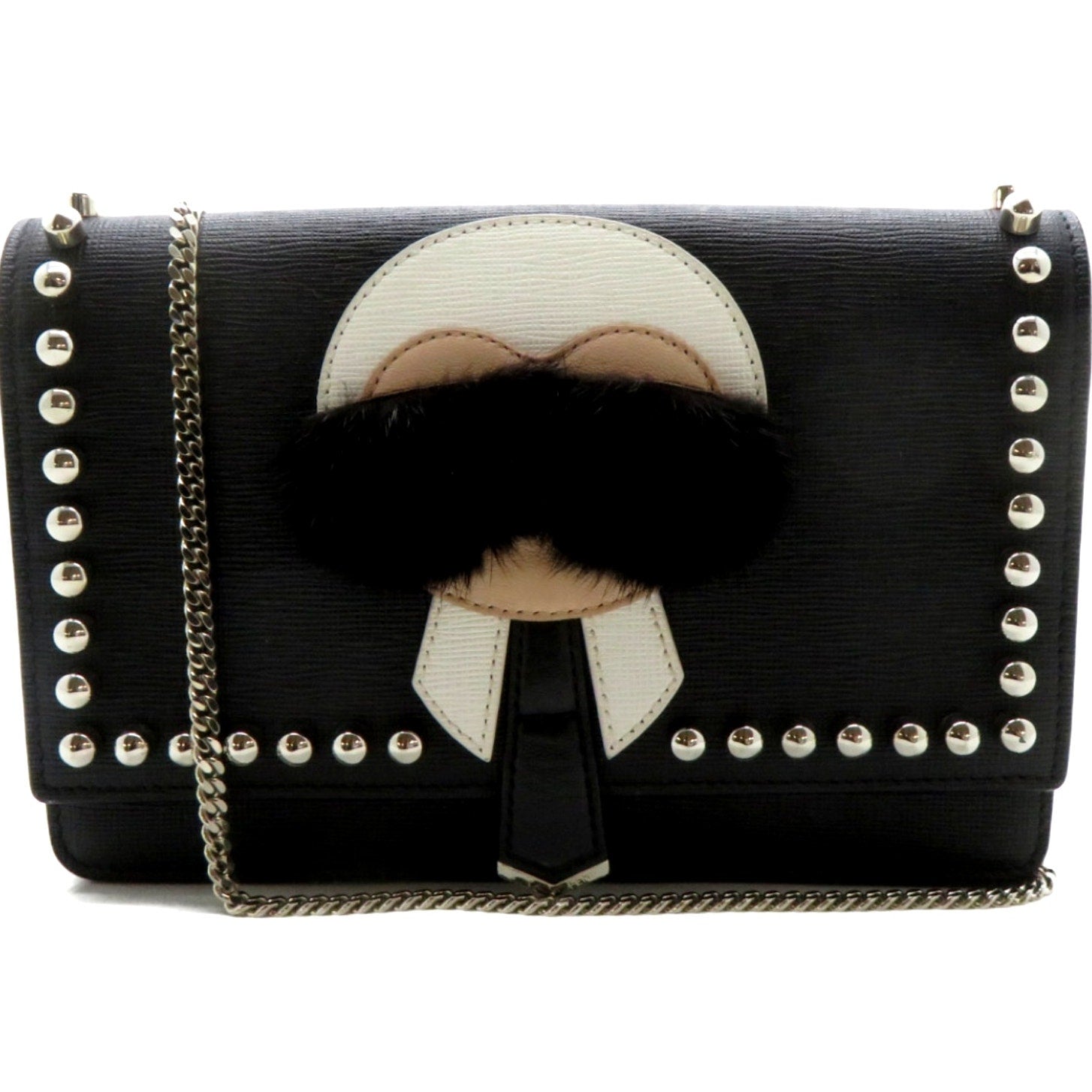 Authentic FENDI Shoulder Bag Leather Black