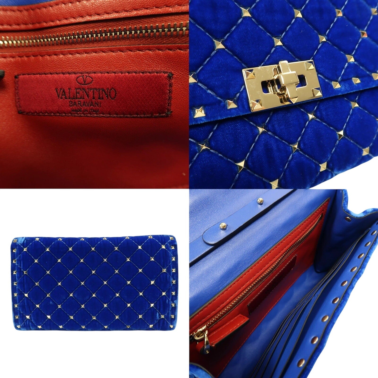 Authentic Valentino Gold Hardware Chain Shoulder Bag Velvet Blue