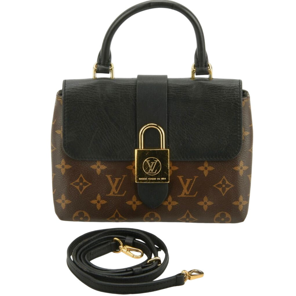 Authentic Louis Vuitton Monogram Canvas Leather Locky BB Satchel Bag Brown